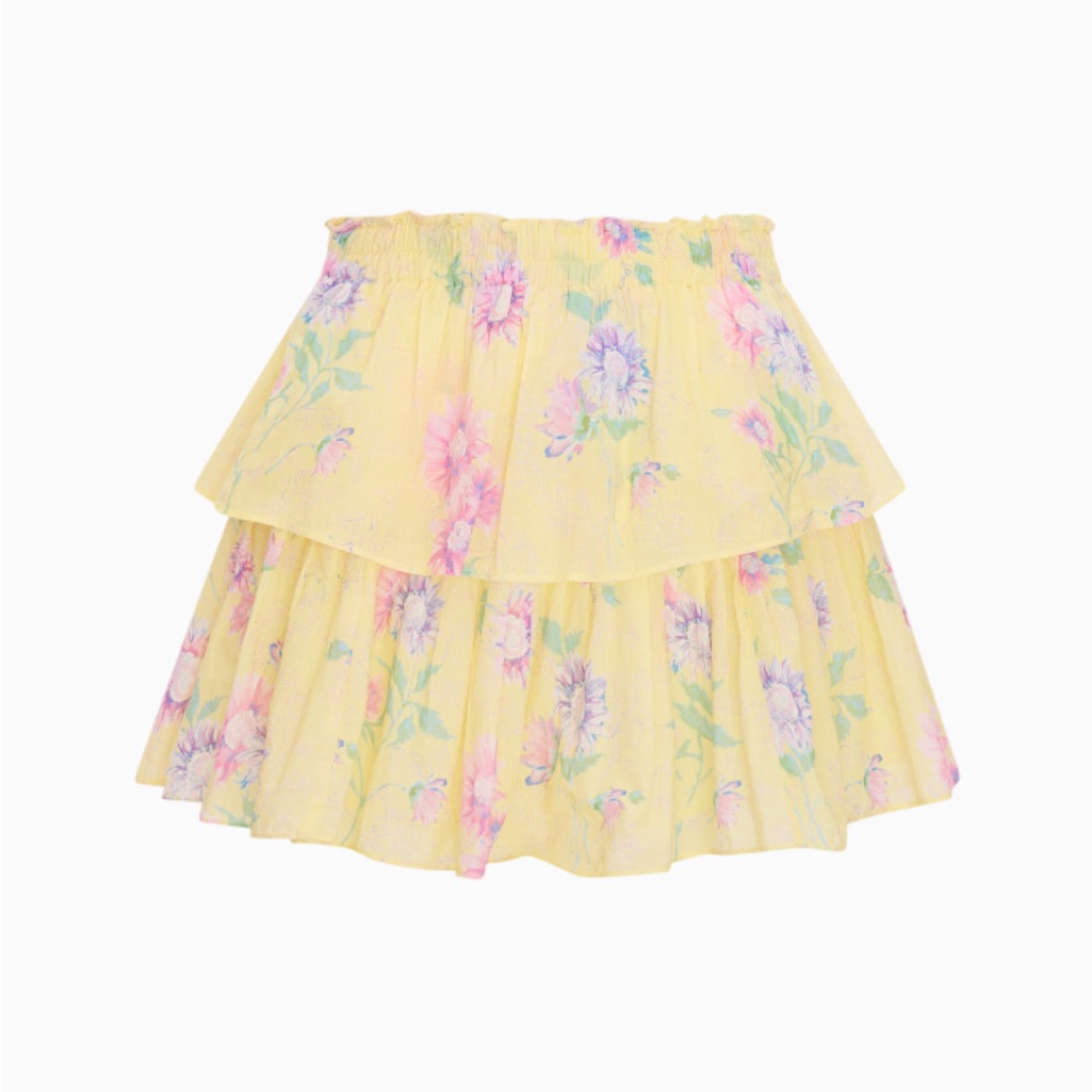 Loveshackfancy Ruffled Layered Yellow Floral Mini Skirt